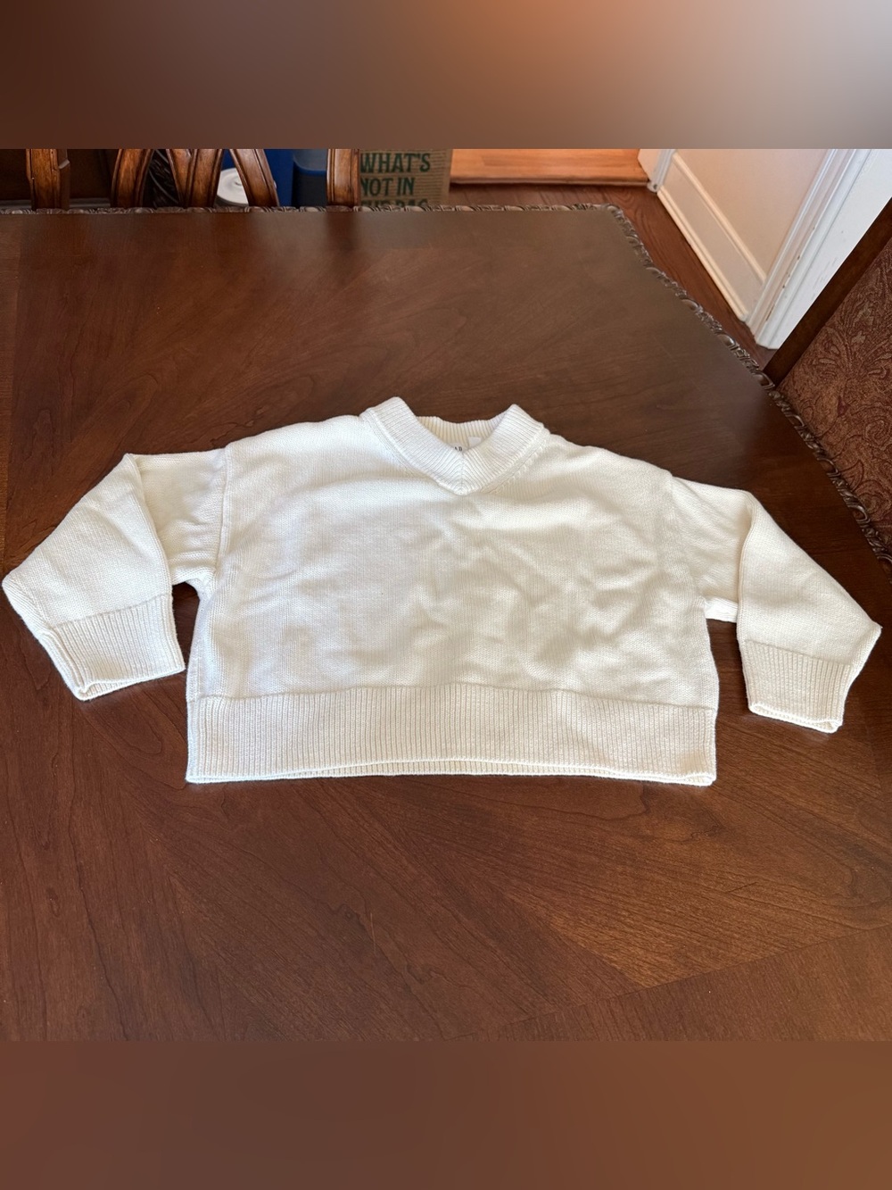 Gap Kids Girl’s Boxy V-Neck Sweater in Ivory Frost; Size M (8)